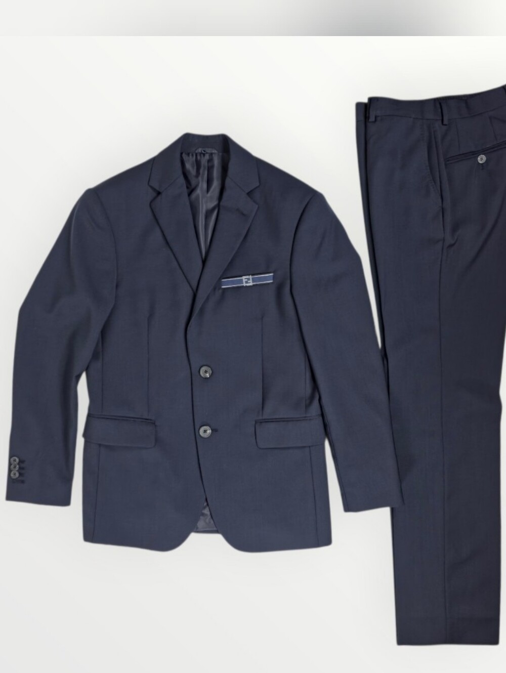 Fendi Mens Navy Wool 2 Piece Suit IT 44 US 34 XS Blazer Pants FF Logo